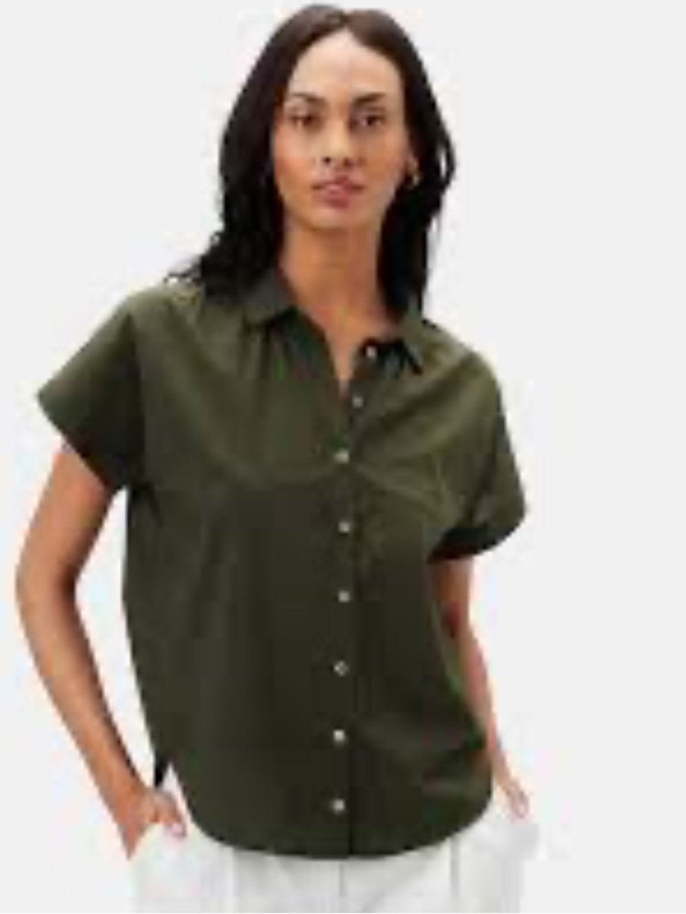 Amour Vert Renata Blouse NEW Olive Green Organic Cotton Slit Back Womens XL